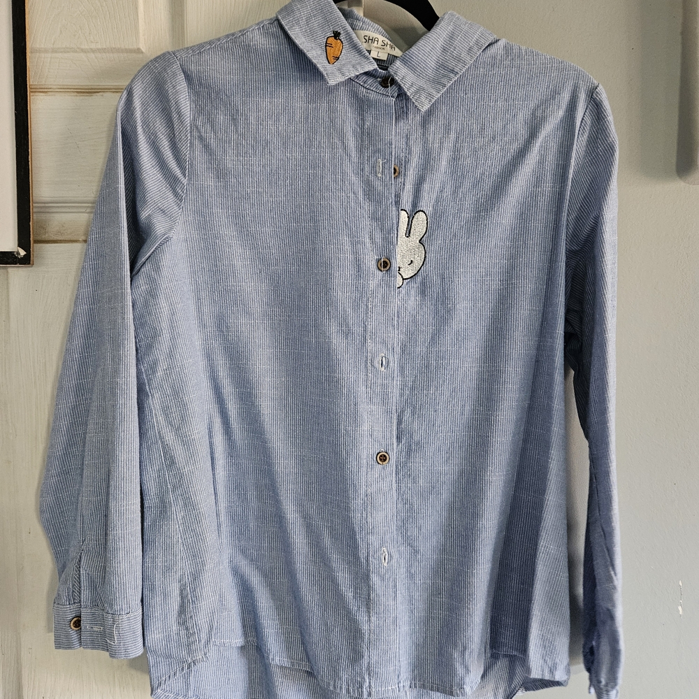 Blue Striped Shirt with Embroidered Detail
